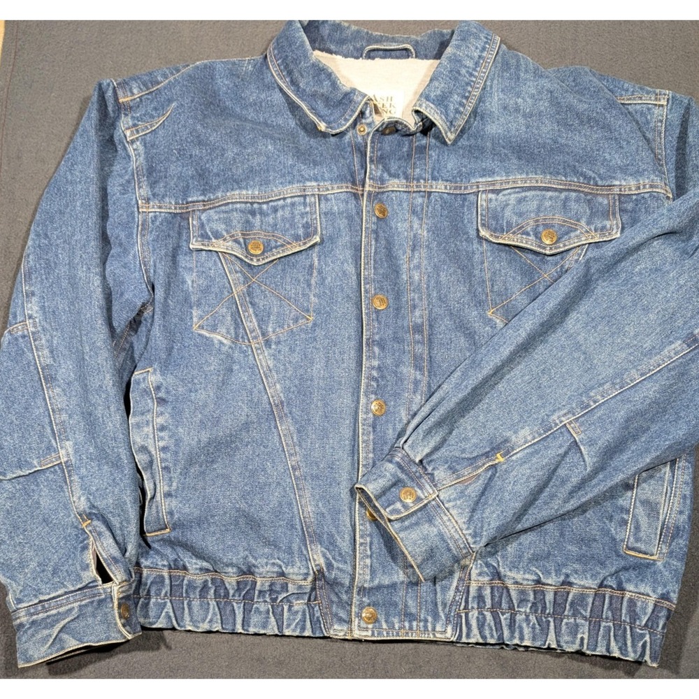 Ash Creek Trading Jacket Mens 2XL Blue Denim Jean Lined Trucker Button Up Coat